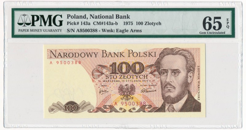 100 złotych 1975 - A - PMG 65 EPQ - rzadka pierwsza seria
Poszukiwana, rzadka p...