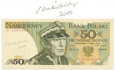 50 złotych 1975 - C - z autografem A.Heidricha
Banknot z oryginalnym autografem najsłynniejszego projektanta polskich banknotów A.Heidricha i data 20...