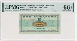 Pewex 1 cent 1969 - GL - PMG 66 EPQ
Stan emisyjny.Reference: Miłczak B11b
Grade: PMG 66 EPQ 2-ga nota
