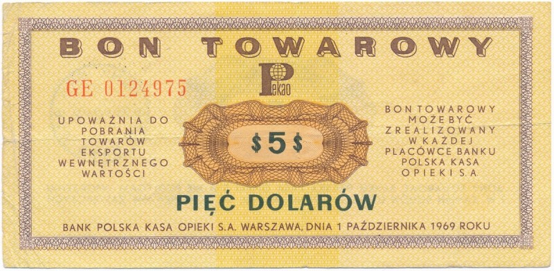 Pewex 5 dolarów 1969 - GE -
Wariant serii składający się wyłącznie z dużych lit...