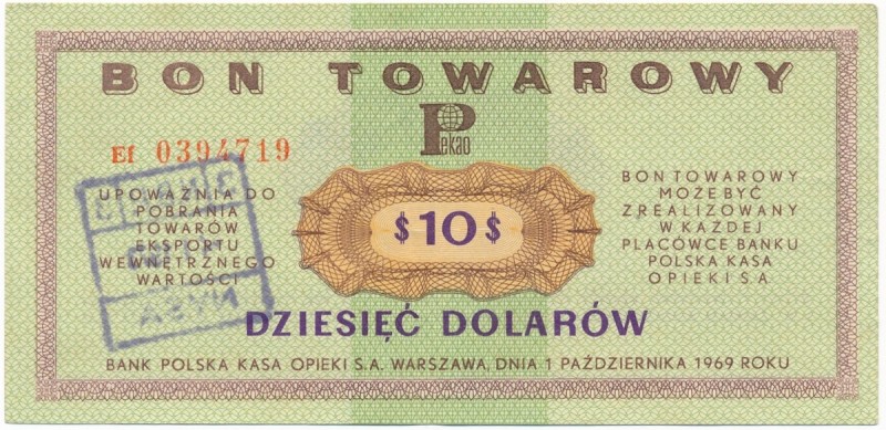 Pewex 10 dolarów 1969 - Ef -
Złamany i ugięty w pionie, reszta bez zastrzeżeń.&...
