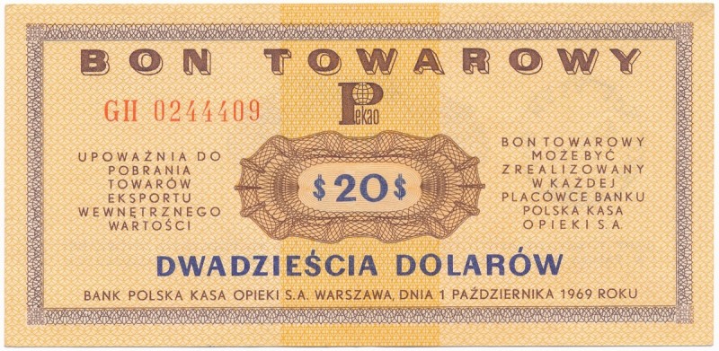 Pewex 20 dolarów 1969 - GH -
Wariant z dużymi literami serii. Rzadsza seria GH....