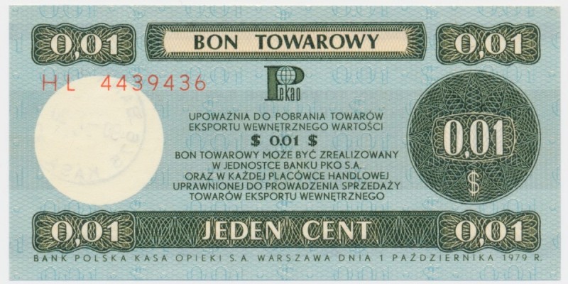 Pewex 1 cent 1979 - mały - HL -
Odmiana mała, długa na 110 mm.&nbsp;
Śladowe z...