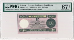 Pewex 10 centów 1979 - mały - HB - PMG 67 EPQ
Wymiary pola bonu 111 x 55 mm.&nbsp;
Emisyjny stan zachowania.Reference: Miłczak B27b
Grade: PMG 67 E...