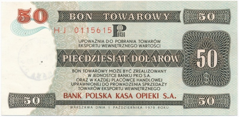 Pewex 50 dolarów 1979 - HJ -
Przełamany w pionie. Reszta piękna.
Emisyjnej świ...