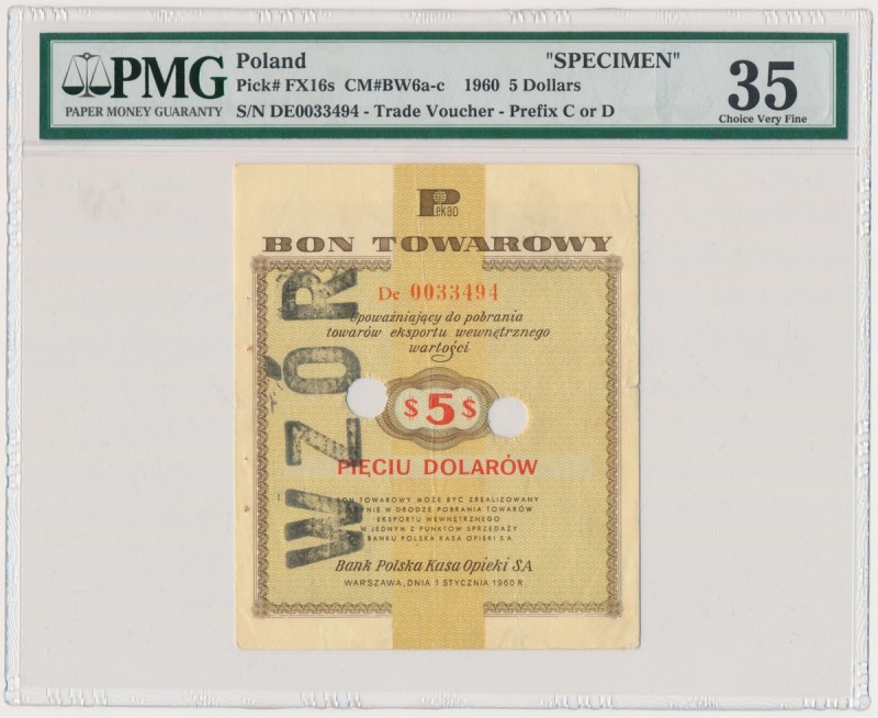 Pewex 5 dolarów 1960 - De - WZÓR - numeracja bieżąca - PMG 35
Rzadka odmiana wz...