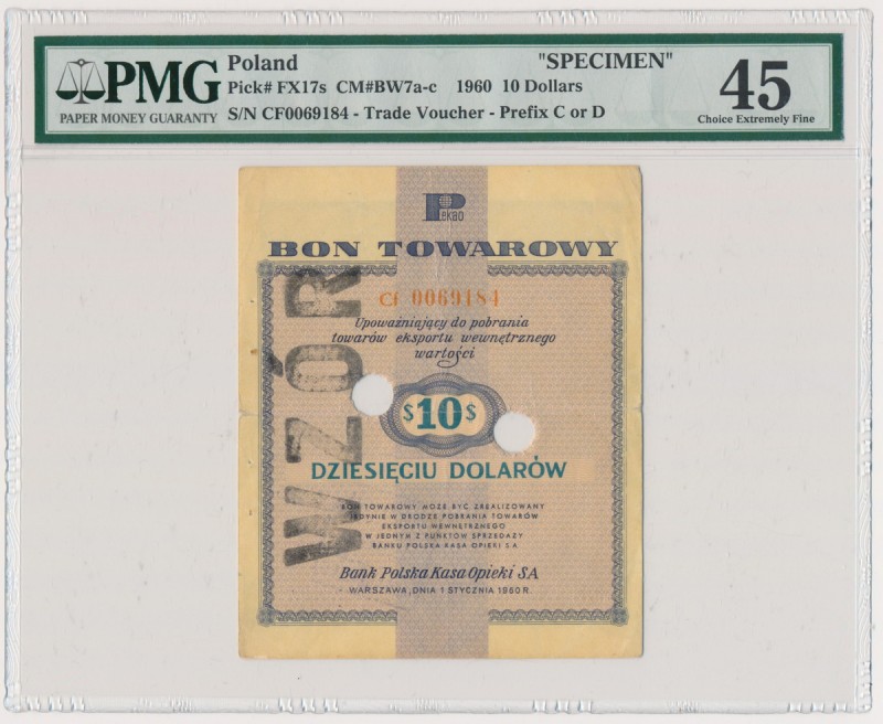 Pewex 10 dolarów 1960 - Cf - WZÓR - numeracja bieżąca - PMG 45
Rzadka odmiana w...