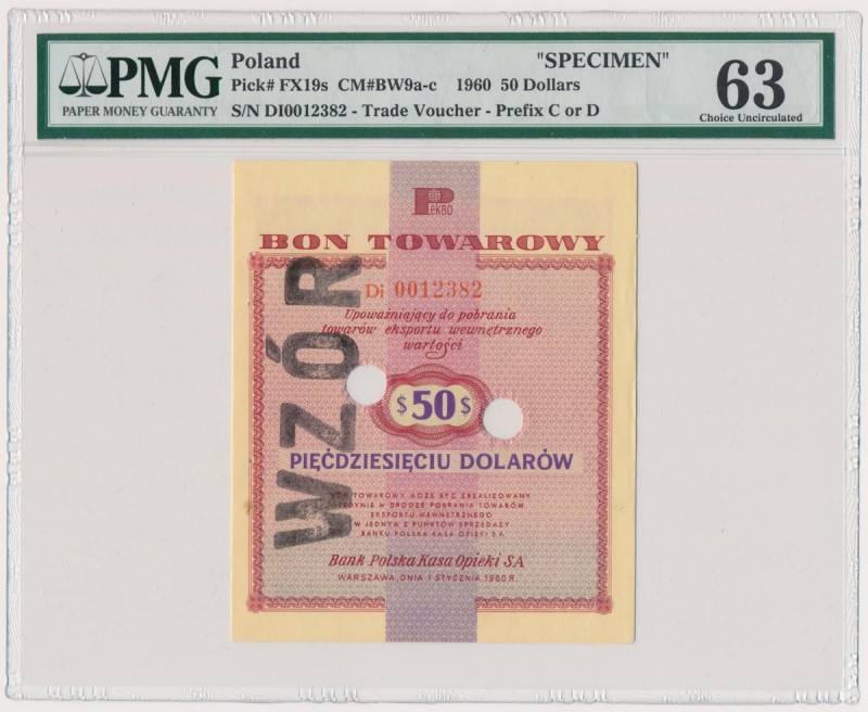Pewex 50 dolarów 1960 - Di - WZÓR - numeracja bieżąca - PMG 63
Rzadka odmiana w...