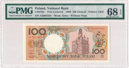 100 złotych 1990 - A - PMG 68 EPQ
Emisyjny stan zachowania.Reference: Miłczak 185
Grade: PMG 68 EPQ