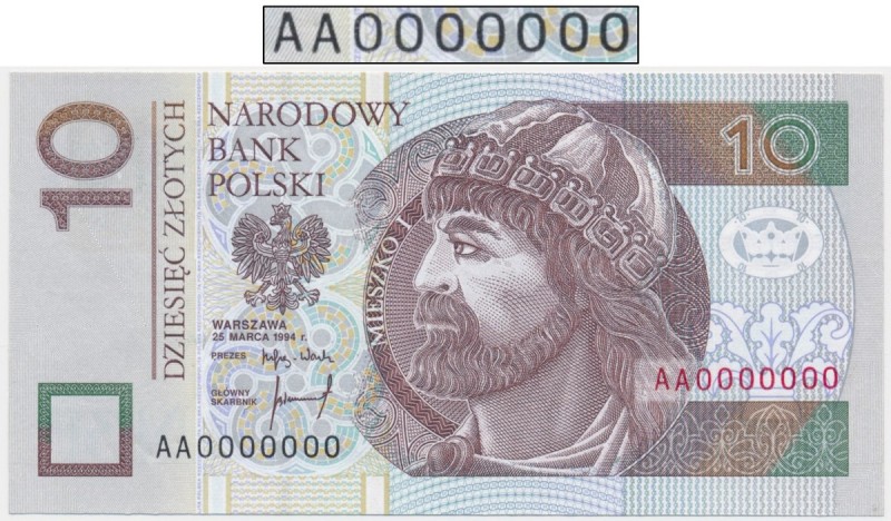 Próba, 10 złotych 1994 - AA 0000000 - bez nadruków - UNIKAT
Nieznany dotychczas...