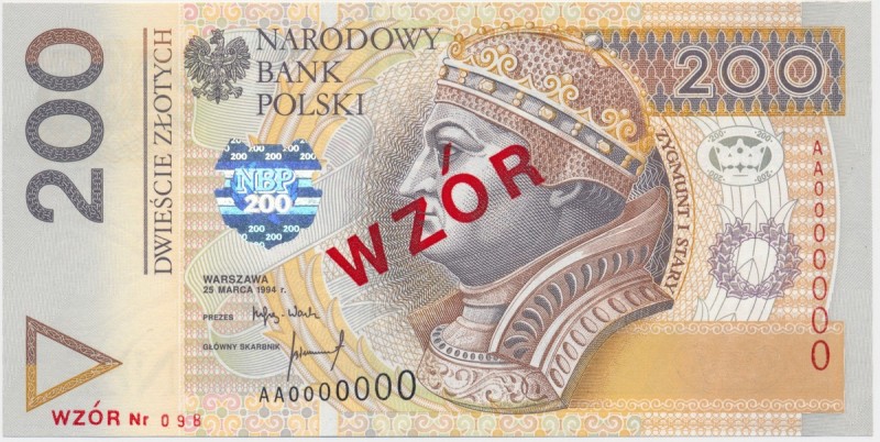 200 złotych 1994 WZÓR - AA 0000000 - Nr. 098
Emisyjny stan zachowania.Reference...