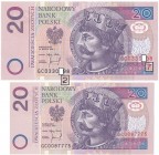 20 złotych 1994 -GC- z bardzo rzadkim błędem numeratora i bez (2szt.)
Bardzo ciekawa para banknotów, gdzie jeden egzemplarz występuje z bardzo rzadki...