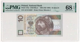 10 złotych 1994 - AC - PMG 68 EPQ - rzadka seria
Bardzo rzadka seria AC z pierwszego rocznika emisji banknotów 'Władcy Polski'. W momencie emisji, zw...