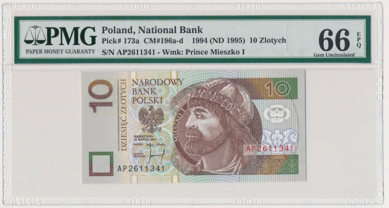 10 złotych 1994 - AP - PMG 66 EPQ - rzadka seria
Rzadka seria.&nbsp;
Emisyjny ...
