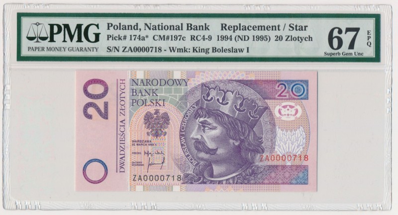 20 złotych 1994 - ZA 0000718 - PMG 67 EPQ - seria zastępcza
Seria zastępcza. Ni...