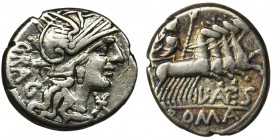 Roman Republic, L. Antestius Gragulus, DenariusReference: Crawford 238/1
Grade: XF-/VF+