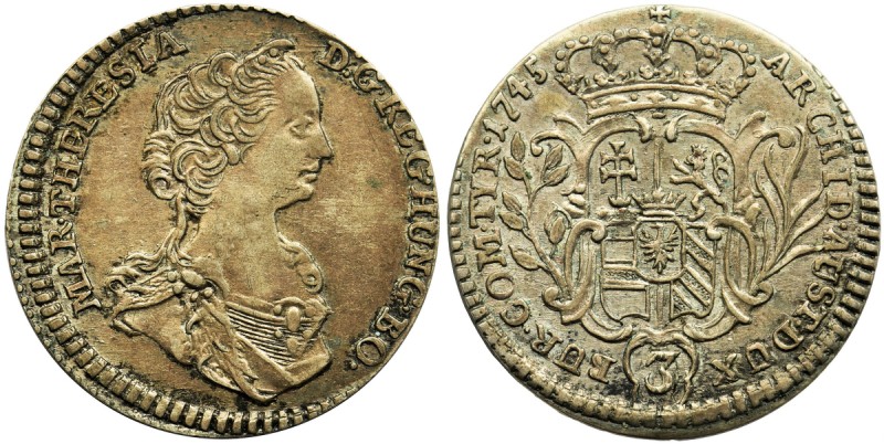Austria, Maria Theresa, 3 Kreuzer Hall 1745
Attractive, natural patina.
Przyje...