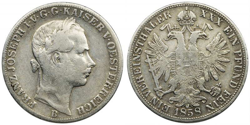 Austria, Franz Joseph I, Vereinsthaler Kremnitz 1858 B - rareReference: Herinek ...