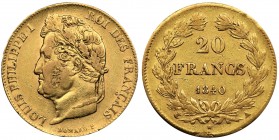 France, Louis Philip I, 20 francs Paris 1840 A
Złoto .900&nbsp; 6.41 g.
Reference: Gadoury 1031
Grade: VF/VF+
