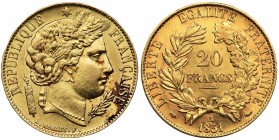 France, II Republic, 20 franks Paris 1851 A
Dużo menniczej świeżości. Ładny, zegarowy połysk.
Złoto .900&nbsp; 6.42 g.
Reference: Gadoury 1059, Kra...