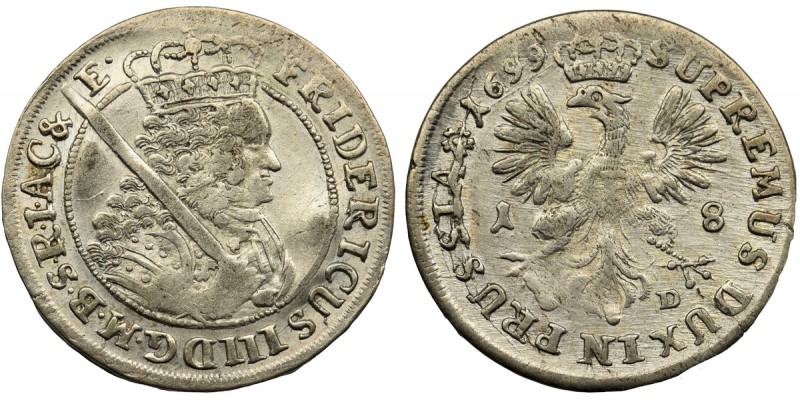 Germany, Brandenburg-Prussia, Frederic III, 18 groschen Konigsberg 1699 SD
Ładn...