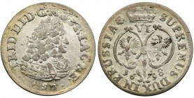 Germany, Brandenburg-Prussia, Frederic III, 6 groschen Konigsberg 1698 SD
Ładny jak na ten typ monety. 

Reference: Schrötter 779
Grade: XF-