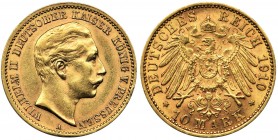 Germany, Prussia, William II, 10 marks Berlin 1910 A
Dużo menniczego połysku.
Złoto 3.97 g.
Reference: Friedsberg 3835
Grade: XF+