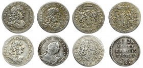 Lot, Germany, Prussia (4 pcs.)
Cleaned.
Zestaw czterech monet:
Fryderyk Wilhelm, szóstak 1682 (x2)
Fryderyk Wilhelm, szóstak 1683

Fryderyk II W...