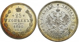 Russia, Alexander II, 25 Kopeks Petersburg 1880 СПБ НФ - rare date
Beautifull piece with mint luster on both sides in equally beautifull patina.
Gre...