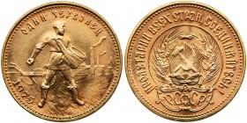 Russia, USSR, Chervonetz (10 Ruble) Moscow 1975
Złoto .900 8.67 gReference: Friedberg 181a, Fedorin 3
Grade: UNC/AU