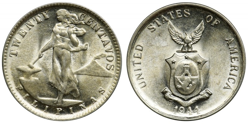 USA, Philippines, under USA, 20 centavos Denver 1944 DReference: KM 182
Grade: ...