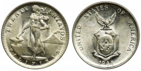 USA, Philippines, under USA, 20 centavos Denver 1944 DReference: KM 182
Grade: UNC/AU