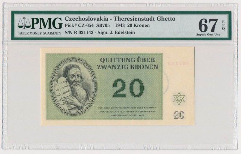 Czechosłowacja, Getto Terezin 20 koron 1943 - PMG 67 EPQHigh grade assigned by P...