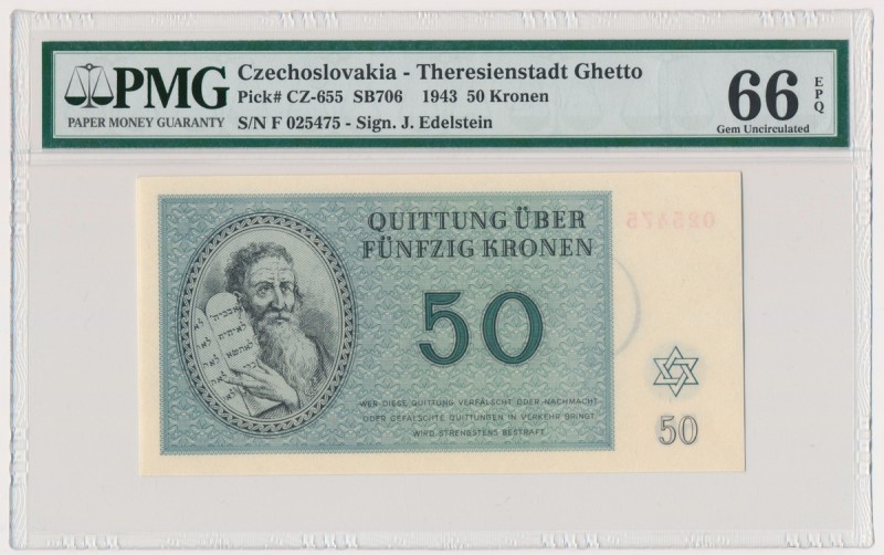 Czechosłowacja, Getto Terezin 50 koron 1943 - PMG 66 EPQHigh grade assigned by P...