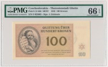 Czechosłowacja, Getto Terezin 100 koron 1943 - PMG 66 EPQHigh grade assigned by PMG.&nbsp;
&nbsp;Znakomity stan zachowania doceniony bardzo wysoką no...
