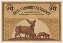 Estonia, 10 mark 1919
Light tears on margins but good eye appeal.
Drobna rozdarcia, zabezpieczone taśmą.&nbsp;
Ładna prezencja.Reference: Pick# 46b...