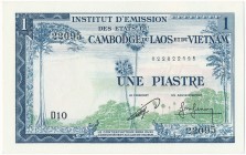 French Indochina, 1 piastre (1954)
Slight imperfections at corners, otherwise a brilliant note.
Paper is firm and crisp with bright, original colour...