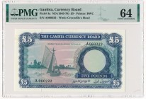 Gambia, 5 pounds (1965-1970) - PMG 64&nbsp;
Stan emisyjny.&nbsp;
Rzadkie.&nbsp;Reference: Pick# 3a
Grade: PMG 64