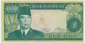 Indonesia, 1000 rupiah 1960 (1964)
Variation with Buffalo watermark.&nbsp;
Beautiful uncirculated piece with crisp paper and original shine.
Warian...