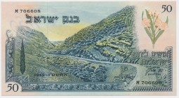 Israel, 50 lirot 1955 - black serial
Black serial number.
Beautifull crisp piece with only a minor fold at the tip of upper, right corner.&nbsp;
A ...