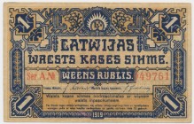 Latvia, 1 rubel 1919
One vertical crease and light fold.&nbsp;
Corners rouned, tips of some creased.&nbsp;
Good eye appeal. Never washed or pressed...