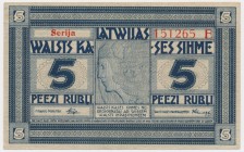 Latvia, 5 rubles (1919)
Very light verticall fold and some minor ones at the tips of all corners.
Never washed or pressed with great eye appeal.&nbs...