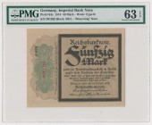 Germany 50 mark 1918 - PMG 63 EPQ
Common note but not easy in truely beautifull uncirculated condition.
Niepozorny, ale trudny w pięknych stanach ba...