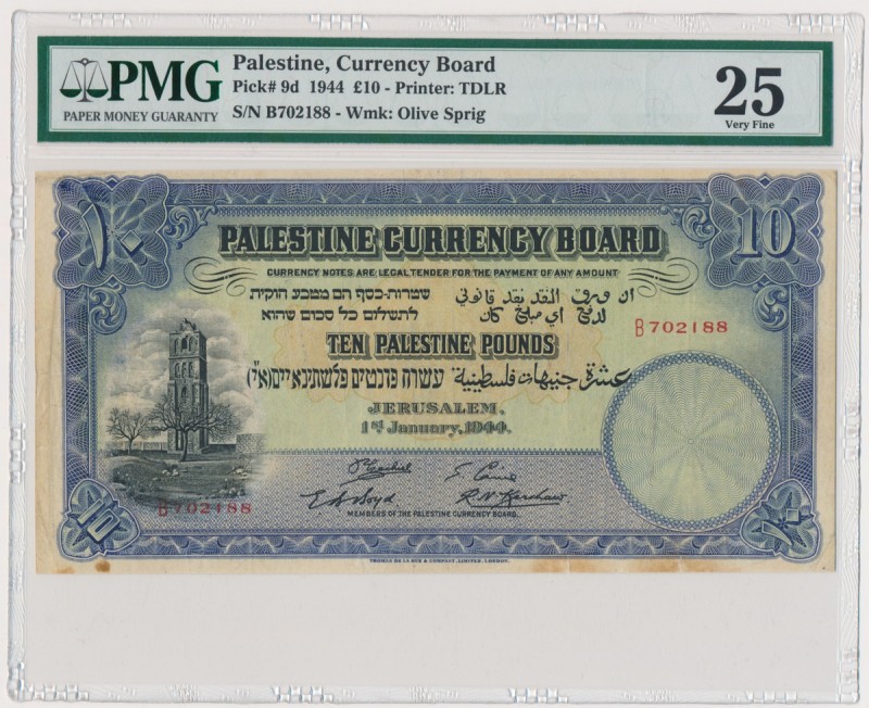 Palestine 10 Pounds 1944 - PMG 25 - RARITY
Very rare banknote with better 1944 ...