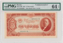 Russia, 3 Chervontsa 1937 - PMG 64 EPQAttractive piece with fresh bright colours.
Nieczęsto notowany w stanie emisyjnym banknot.Reference: Muradin 2....