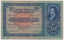 Switzerland, 20 francs 1939
Numerous folds and creases but no tears. Never washed.
Wielokrotnie złamane, ale bez konserwacji.Reference: Pick #39i
G...