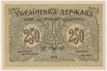 Ukraine, 250 karbovantsiv 1918
Variation with large serial number prefix.
Odmiana z dużymi literami serii.
 
Pięknie zachowane.

Reference: Khar...