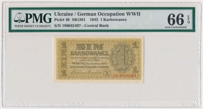 Ukraine, 1 karbovantsiv 1942 - PMG 66 EPQ
Brilliant, uncirculated piece.&nbsp;...