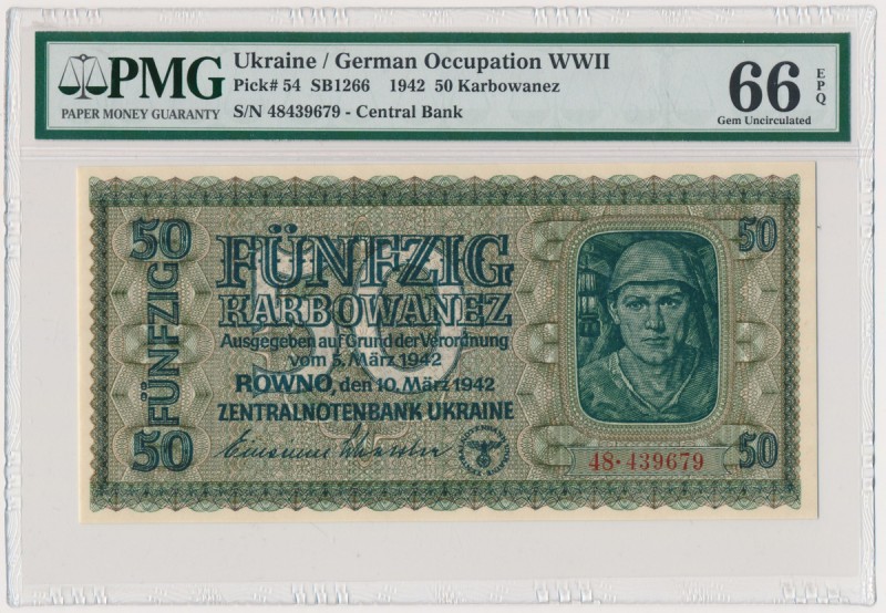 Ukraine, 50 karbovantsiv 1942 - PMG 66 EPQ
Second best piece in PMG population ...