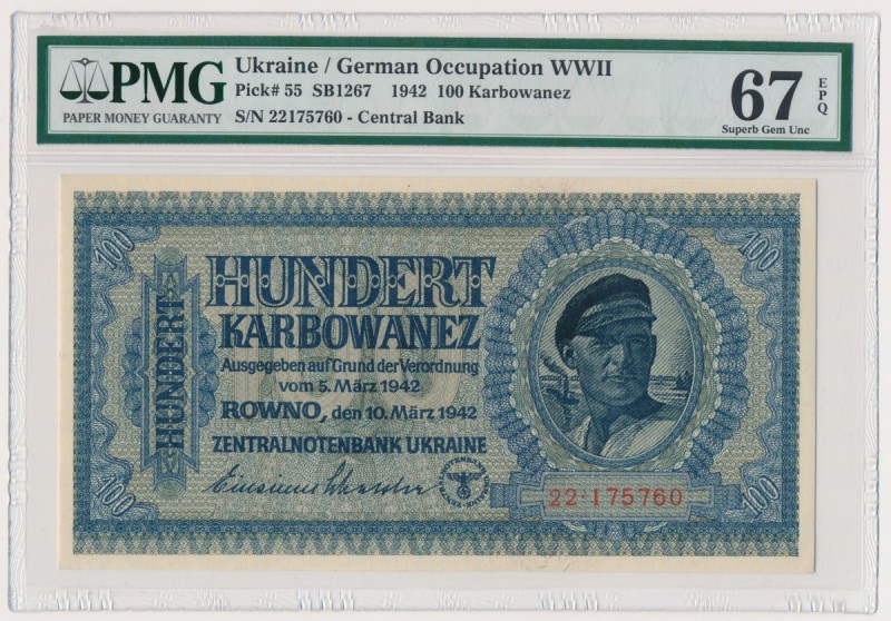 Ukraine, 100 karbovantsiv 1942 - PMG 67 EPQ - TOP POP
Superb, perfect piece.&nb...